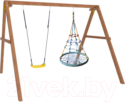 Качели National Tree Company Деревянные с гнездом с паутинкой / Р911-36