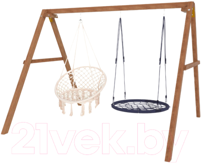 Качели National Tree Company Деревянные с подвесными креслами и гнездом 100 / Р911-40 - фото