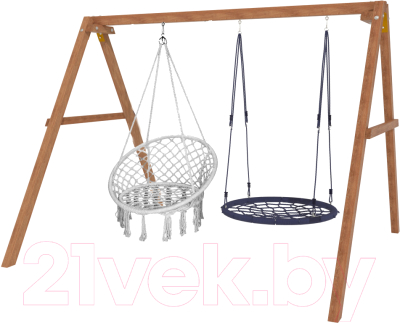 Качели National Tree Company Деревянные с подвесными креслами и гнездом 100 / Р911-41 - фото