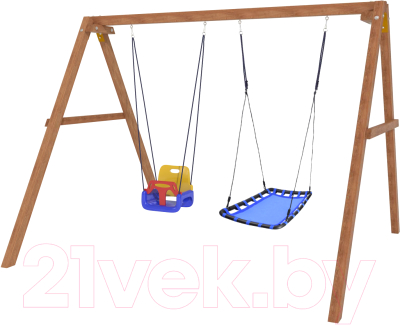 Качели National Tree Company Деревянные с гнездом Лодка и качелями со спинкой / Р911-42 - фото