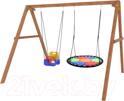 Качели National Tree Company Деревянные с гнездом Свиби FPP-S001 и кач. со спинкой / Р911-43 - фото