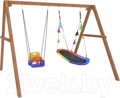 Качели National Tree Company Деревянные с овальным гнездом и качелями со спинкой / Р911-44 - фото