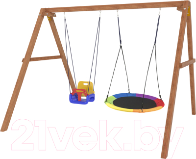 Качели National Tree Company Деревянные с гнездом Свиби и качелями со спинкой / Р911-45 - фото