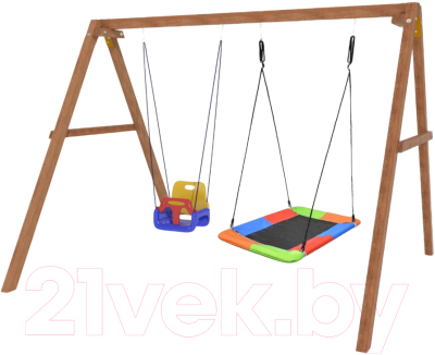 Качели National Tree Company Деревянные с гнездом Лодка и качелями со спинкой / Р911-46 - фото