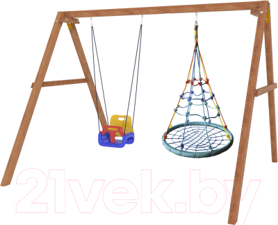 Качели National Tree Company Деревянные с гнездом с паутинкой и качелями со спинкой / Р911-47 - фото