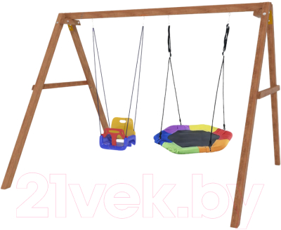 Качели National Tree Company Деревянные с гнездом Гексагон и качелями со спинкой / Р911-48 - фото