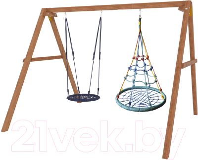 Качели National Tree Company Деревянные с гнездом с паутинкой и гнездом 60 / Р911-53 - фото