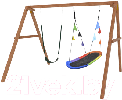 Качели National Tree Company Деревянные с овальным гнездом и гибкими качелями / Р911-63 - фото