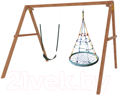 Качели National Tree Company Деревянные с гнездом с паутинкой и гибкими качелями / Р911-65 - фото