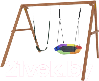 Качели National Tree Company Деревянные с гнездом Гексагон и гибкими качелями / Р911-66 - фото