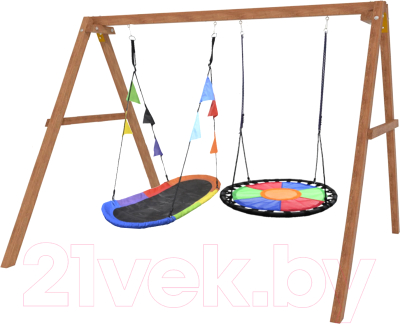 Качели National Tree Company Деревянные с овал. гнездом и круглыми качелями Свиби / Р911-68 - фото