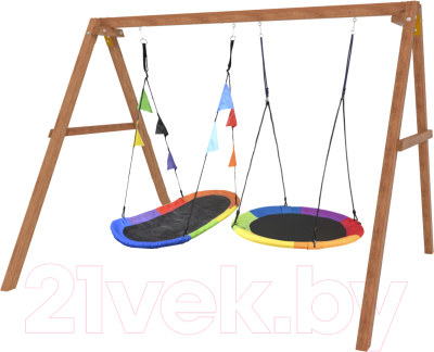 Качели National Tree Company Деревянные с овал. гнездом и круглыми качелями Свиби / Р911-70 - фото