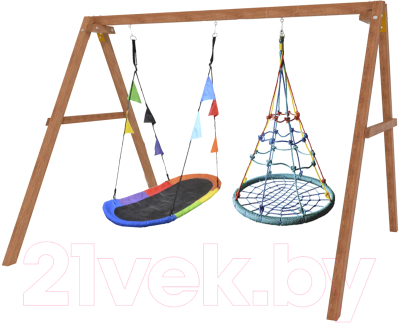 Качели National Tree Company Деревянные с овал. гнездом Лодка и гнездом с паутинкой / Р911-72 - фото