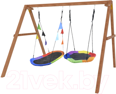 Качели National Tree Company Деревянные с овальным гнездом Лодка и гнездом Гексагон / Р911-73 - фото