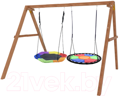Качели National Tree Company Деревянные с гнездом Гексагон и круглым гнездом Свиби / Р911-75 - фото