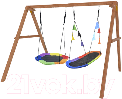 Качели National Tree Company Деревянные с гнездом Гексагон и овальн. гнездом Лодка / Р911-76 - фото