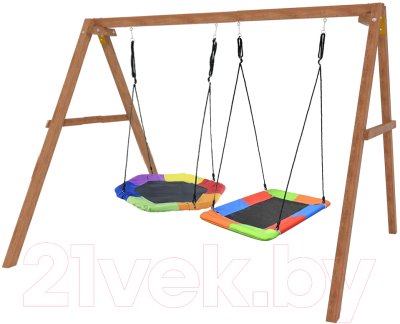 Качели National Tree Company Деревянные с гнездом Гексагон и гнездом Лодка / Р911-77 - фото