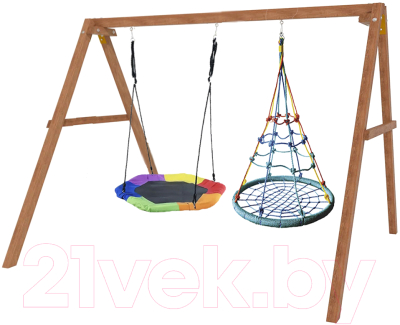 Качели National Tree Company Деревянные с гнездом Гексагон и гнездом с паутинкой / Р911-78 - фото