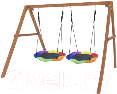 Качели National Tree Company Деревянные с двумя гнездами Гексагон / Р911-79 - фото