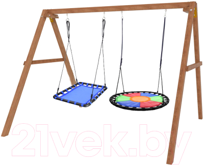 Качели National Tree Company Деревянные с круглым гнездом Свиби и овальным гнездом / Р911-81 - фото