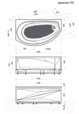 Ванна акриловая 1Марка Damelia 170x100 R