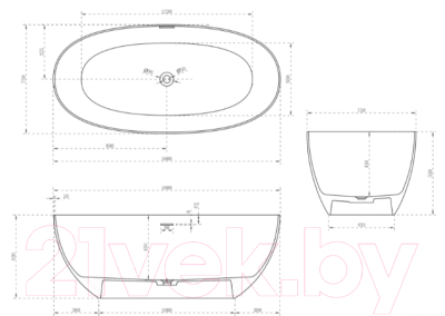 Ванна из искусственного камня Abber Stein AS9624-1.6