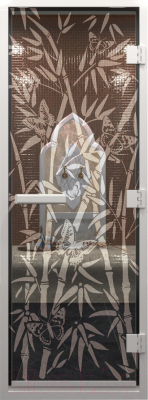 Стеклянная дверь для бани/сауны Doorwood Хамам Бамбук и бабочки 70x190 / DW00323 - фото