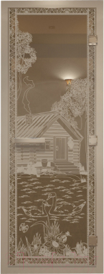 Стеклянная дверь для бани/сауны Doorwood Хамам Банька в лесу 80x200 / DW00579 - фото