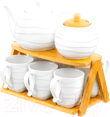 Чайный набор Elan Gallery Айсберг волны на бамбуковой подставке / 540864  - фото