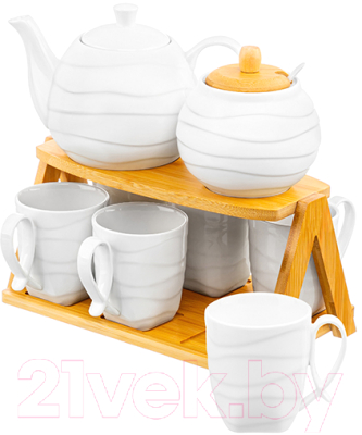 Чайный набор Elan Gallery Айсберг волны на бамбуковой подставке / 540864 