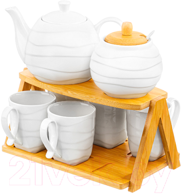 Чайный набор Elan Gallery Айсберг волны на бамбуковой подставке / 540864 
