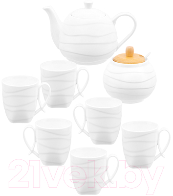 Чайный набор Elan Gallery Айсберг волны на бамбуковой подставке / 540864 