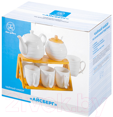 Чайный набор Elan Gallery Айсберг волны на бамбуковой подставке / 540864 