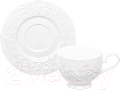 Чашка с блюдцем Elan Gallery Птички на ветке / 540876  - фото