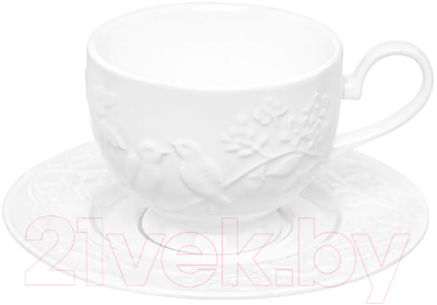 Чашка с блюдцем Elan Gallery Птички на ветке / 540876 
