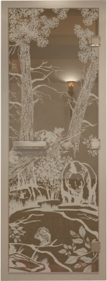 Стеклянная дверь для бани/сауны Doorwood Хамам Мишки 70x190 / DW00625 - фото