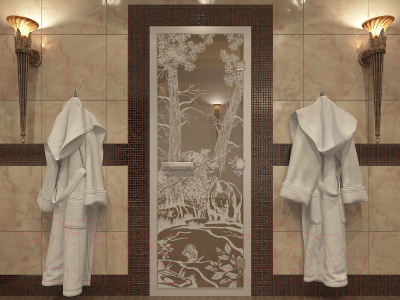 Стеклянная дверь для бани/сауны Doorwood Хамам Мишки 70x190 / DW00625