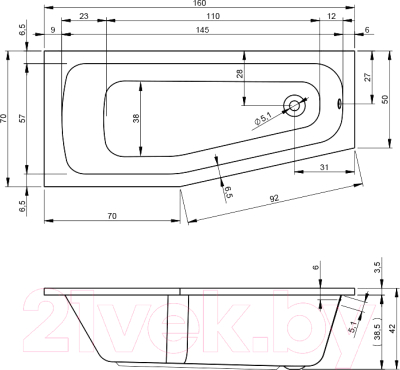 Ванна акриловая Riho Dola 160 L / BB34005 (с ножками)