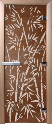 Стеклянная дверь для бани/сауны Doorwood Бамбук и бабочки 80x200 / DW00056 - фото