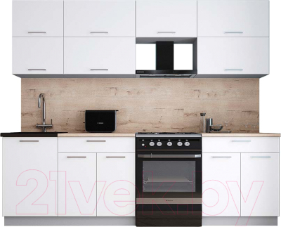 Кухонный гарнитур Интерлиния Мила Gloss 60-25 (белый софт/белый софт/травертин серый) - фото