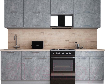 Кухонный гарнитур Интерлиния Мила Gloss 60-25 (керамика/керамика/травертин серый) - фото