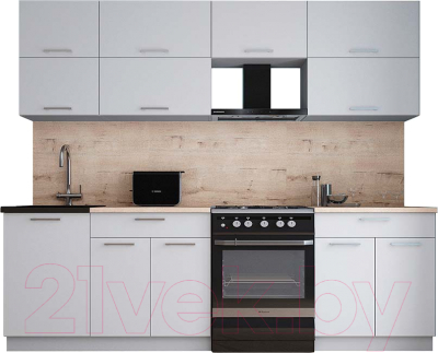 Кухонный гарнитур Интерлиния Мила Gloss 60-25 (пепел софт/пепел софт/травертин серый) - фото