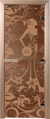 Стеклянная дверь для бани/сауны Doorwood Девушка в цветах 70x190 / DW00989 - фото