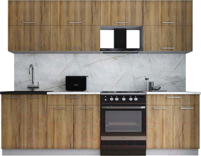 Кухонный гарнитур Интерлиния Мила Gloss 60-26 (дуб вотан/дуб вотан/травертин серый) - фото