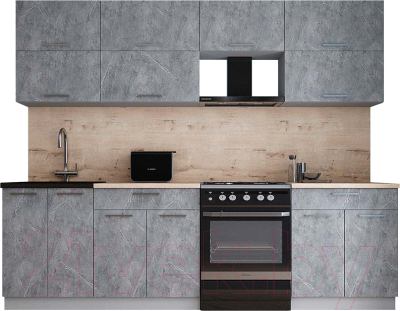 Кухонный гарнитур Интерлиния Мила Gloss 60-26 (керамика/керамика/травертин серый) - фото