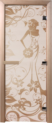Стеклянная дверь для бани/сауны Doorwood Девушка в цветах 80x200 / DW01058 - фото