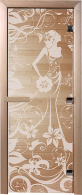Стеклянная дверь для бани/сауны Doorwood Девушка в цветах 70x190 / DW01060 - фото