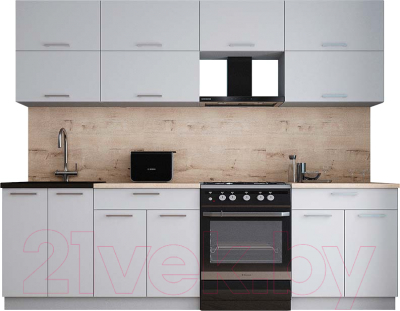 Кухонный гарнитур Интерлиния Мила Gloss 60-26 (пепел софт/пепел софт/травертин серый) - фото