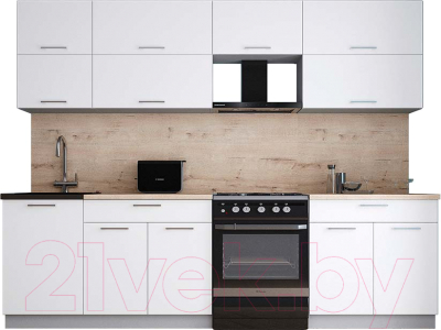 Кухонный гарнитур Интерлиния Мила Gloss 60-27 (белый софт/белый софт/травертин серый) - фото