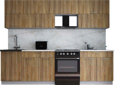 Кухонный гарнитур Интерлиния Мила Gloss 60-27 (дуб вотан/дуб вотан/травертин серый) - фото